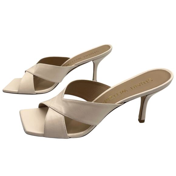 Stuart Weitzman Carmen 75 Slip On Slide Heels Mules Sandals Seashell Size 9B - Picture 6 of 10